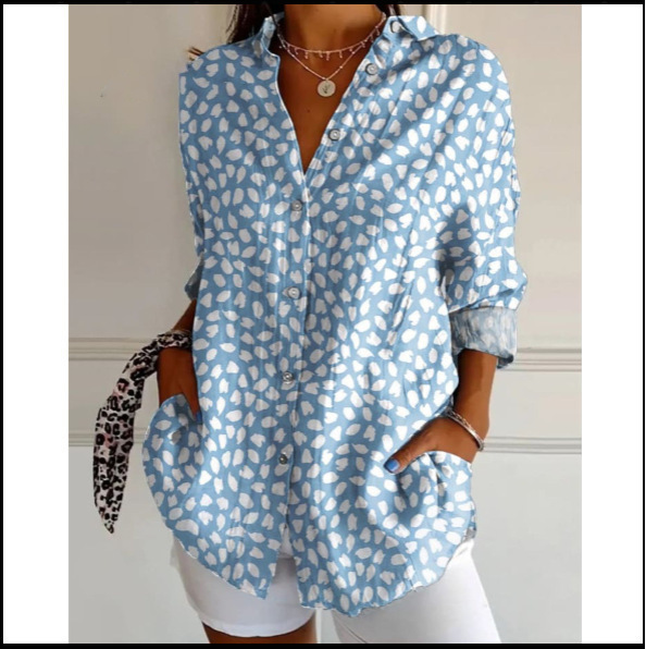 2023 European and American Amazon 3D Digital Printing Abstract Pattern Women's Long-Sleeved Buckle Linen Shirt with Elegant Elegant