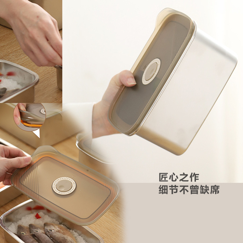 日本の弁当箱食品グレードのステンレス鋼野菜室正方形フルーツ材料分割蓋付き冷蔵庫冷凍庫|undefined