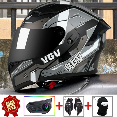 Motosiklet dəbilqələri, VGV3C certification motorcycle reveal helmet - m-mechanical-black-external-bluetooth-black-tea-mirror-free-gloves-headgear-anti-fog-sticker