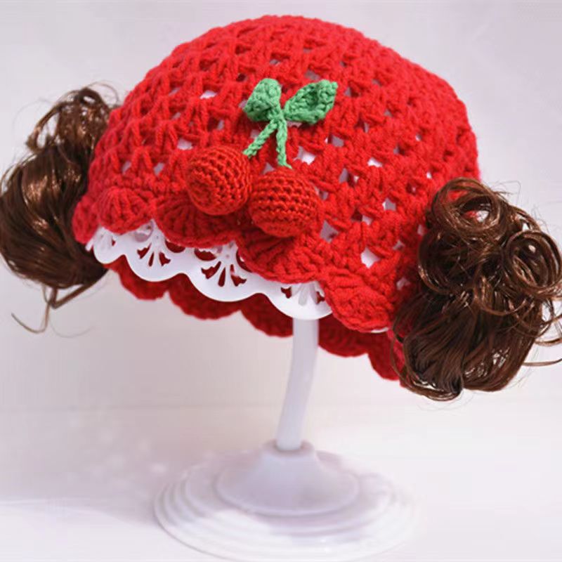 Bebé lindo sombrero peluca de tejido a mano agujero trenzas falsas sombrero bebé suave y cómodo transpirable 0 - 2 años