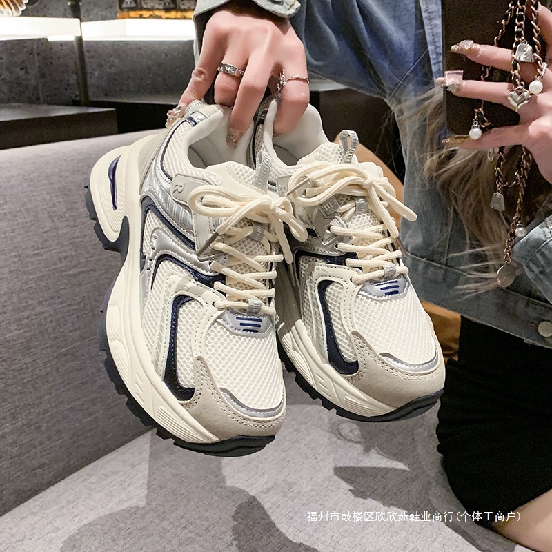 Casual Thick-Soled Foot-Showing Small Thick-Soled Dad Shoes for Women 2025 New Spring Retro Lightweight Sports Shoes Gray