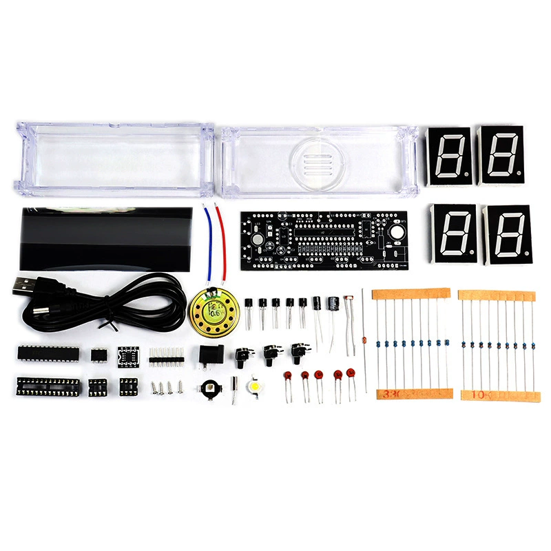 Digital voice clock set 4 -bit 1 -inch digital tube alarm bulk electronic DIY welding training transparent shell