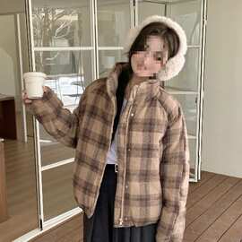 韩系格子短款棉服女冬季2025新款加厚好看棉衣小个子女款棉袄外套