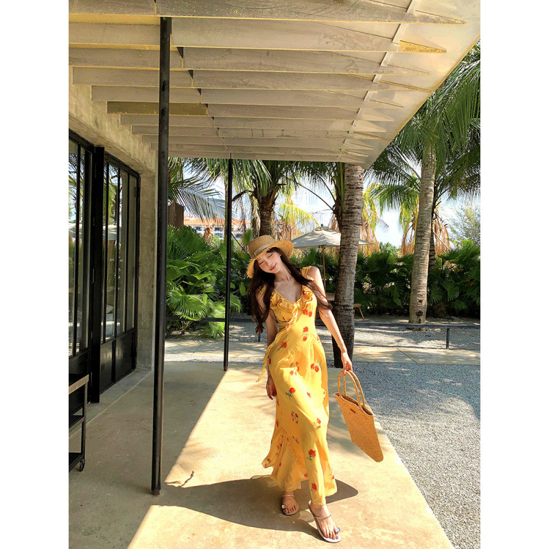 2025 New Summer White Dusk Rose Lace Sling Floral dress Fishtail Long Dress French Vacation Dress