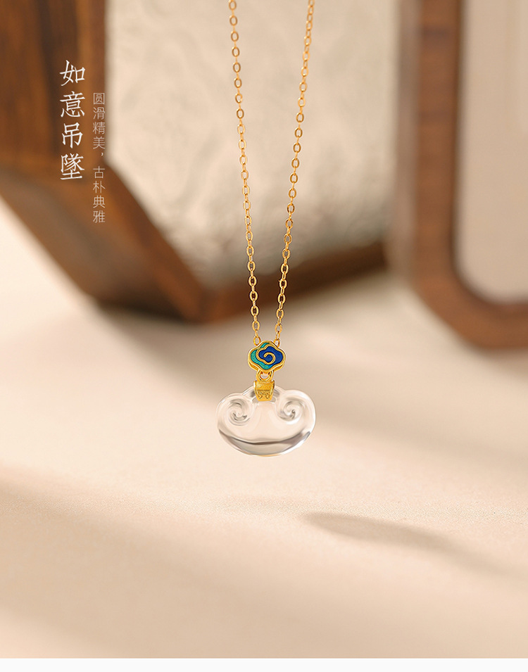Mặt dây chuyền bạc S925 phong cách Trung Hoa họa tiết Ruyi Xiangyun khắc tinh xảo — Mẫu bạc (không bao gồm dây chuyền) chi tiết 2