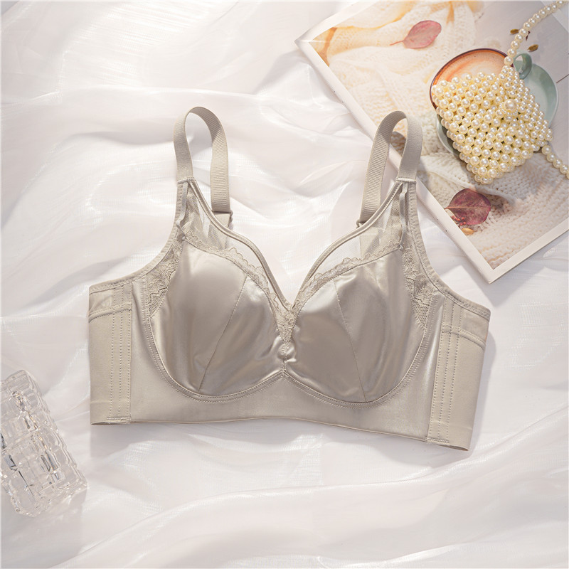 6619 Encaje de satén de lujo ligero, senos grandes sexy, ropa interior pequeña, delgada y cómoda, sujetador ajustable anti-flacidez