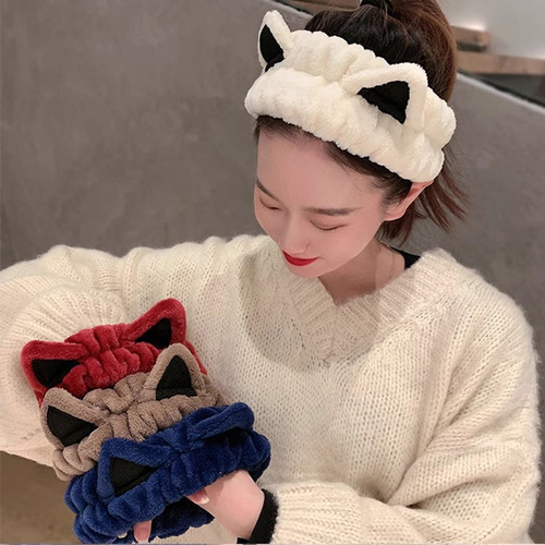 Cute Cat Ears Hair Band for Women, Face Washing, Applying Face Mask, Hair Tie, Simple and Versatile Head Accessory, Plush Headband,  Head Scarf