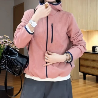 连帽立领拉链粉色卫衣外套女2026新款春秋减龄长袖保暖开衫短上衣