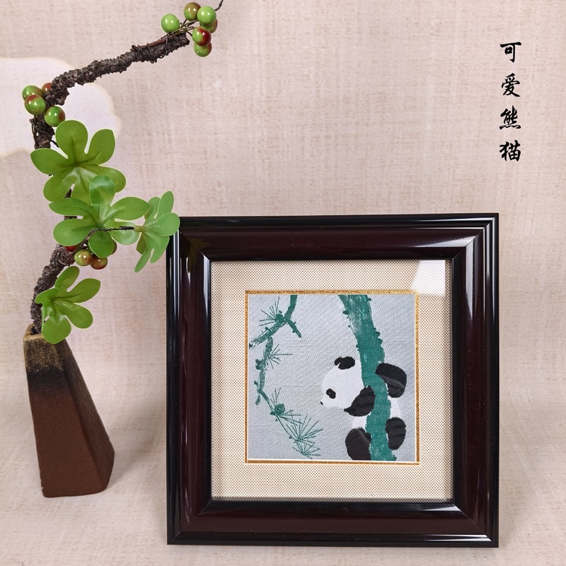 织锦工艺品熊猫框画摆件成都新中式客厅书房装饰出国送老外礼物|undefined