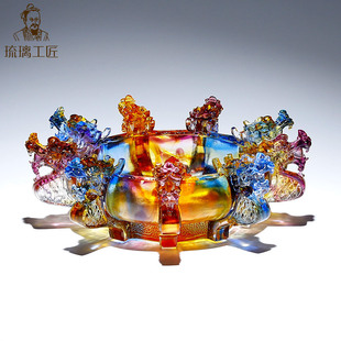 Ancient Glass Treasure Bowl, Nine Dragons Supreme Wealth, Living Room, High-End Office Desk, Light Luxury Decorative Crafts