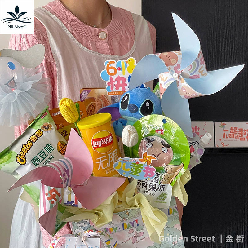 Regalo del Día de los niños tridimensional colorido molino de viento juguete hecho a mano material de bricolaje paquete flores ramo caja de regalo Decoración