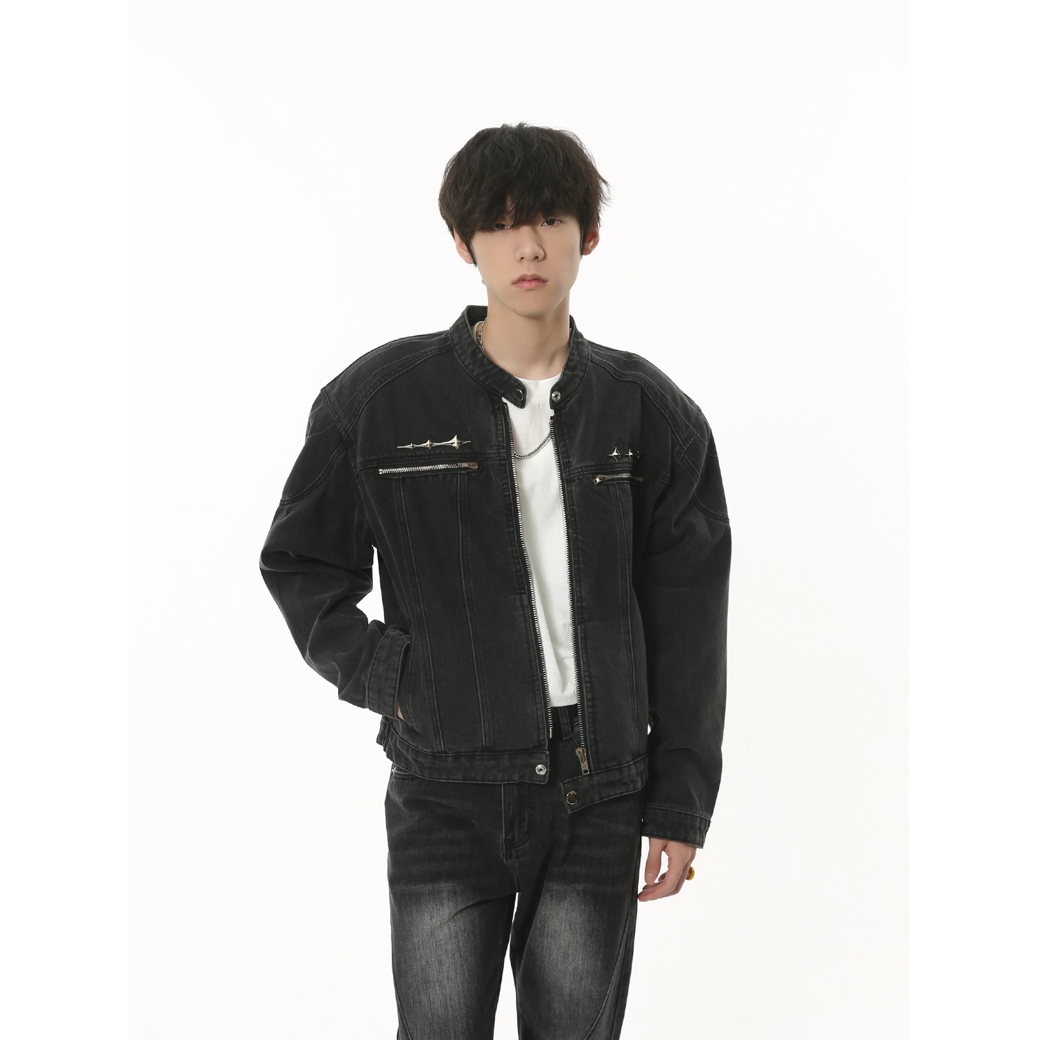 MTLClothes ropa de Hombre | 2023 otoño nuevo diseño de metal retro nicho apenado abrigo de mezclilla lavada