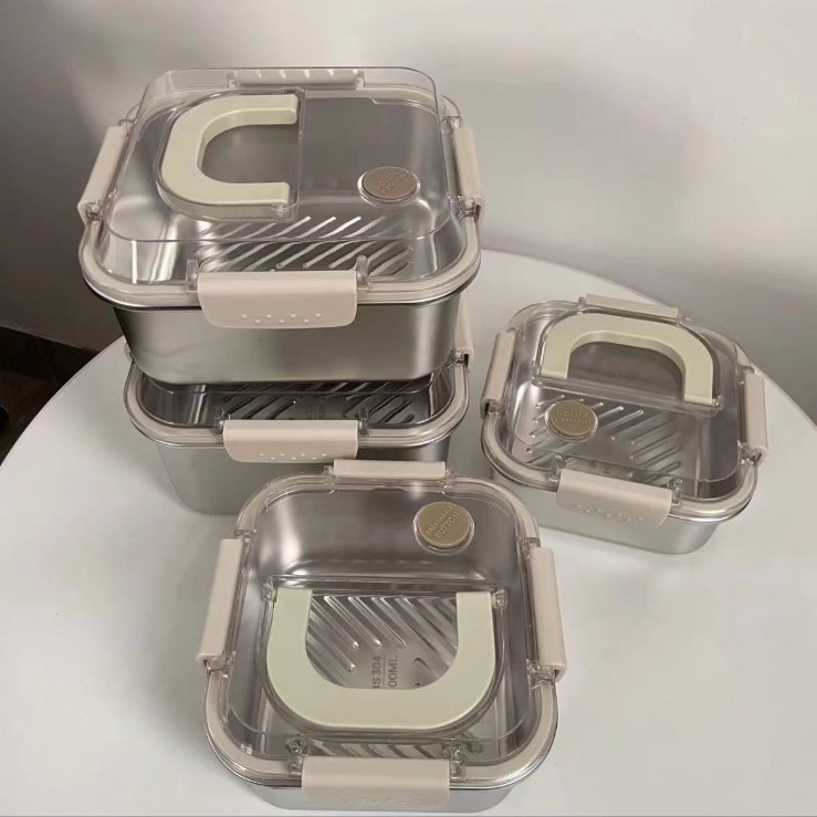 Contenitore per alimenti in acciaio inossidabile di alta qualità - Extra spesso e ermetico (grande capacità, per uso in frigorifero e all'aperto)_voghion.com