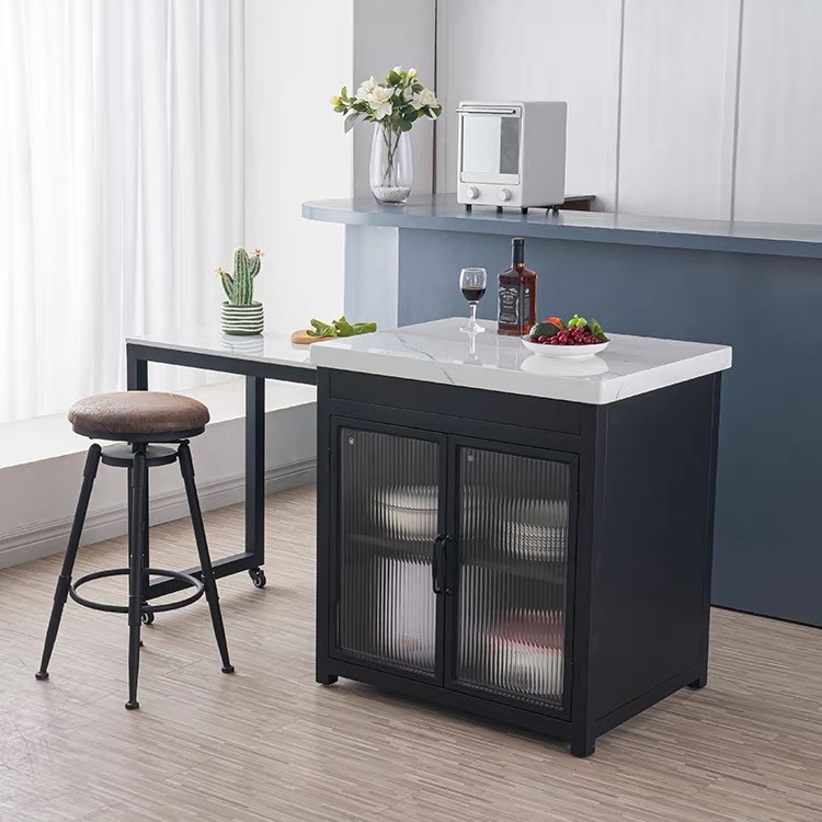 Light Luxury Marble Retractable Island Dining Table Integrated Open Kitchen Home Multi-Functional Cooking Bar Batch H^