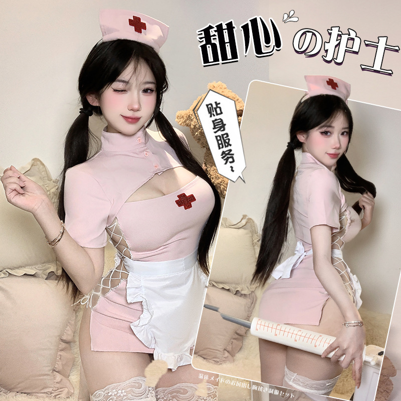 Sexy Lingerie Sweetheart Nurse Sexy Lingerie Sexy Slit-Revealing Uniform Set Hip-Hugging No-Take-Off Outfit 2126