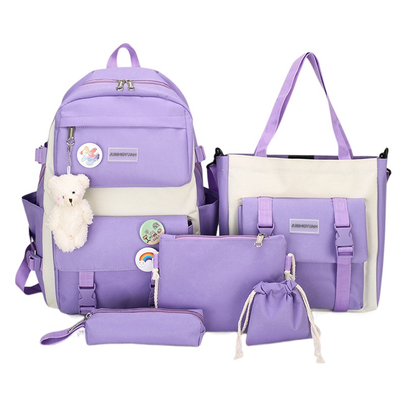 New five-piece schoolbag female Korean Primary School student high school student large capacity fresh fashion backpack
