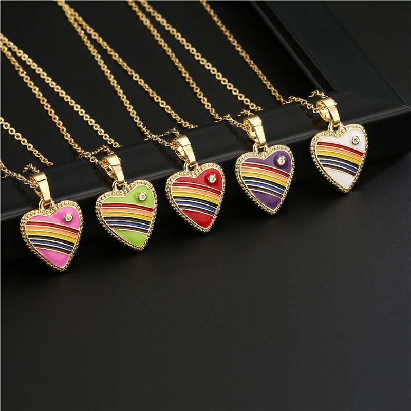 18k Fashion Rainbow Color Dripping Heart Inlaid Zircon Copper Necklace Wholesale Nihaojewelry display picture 5