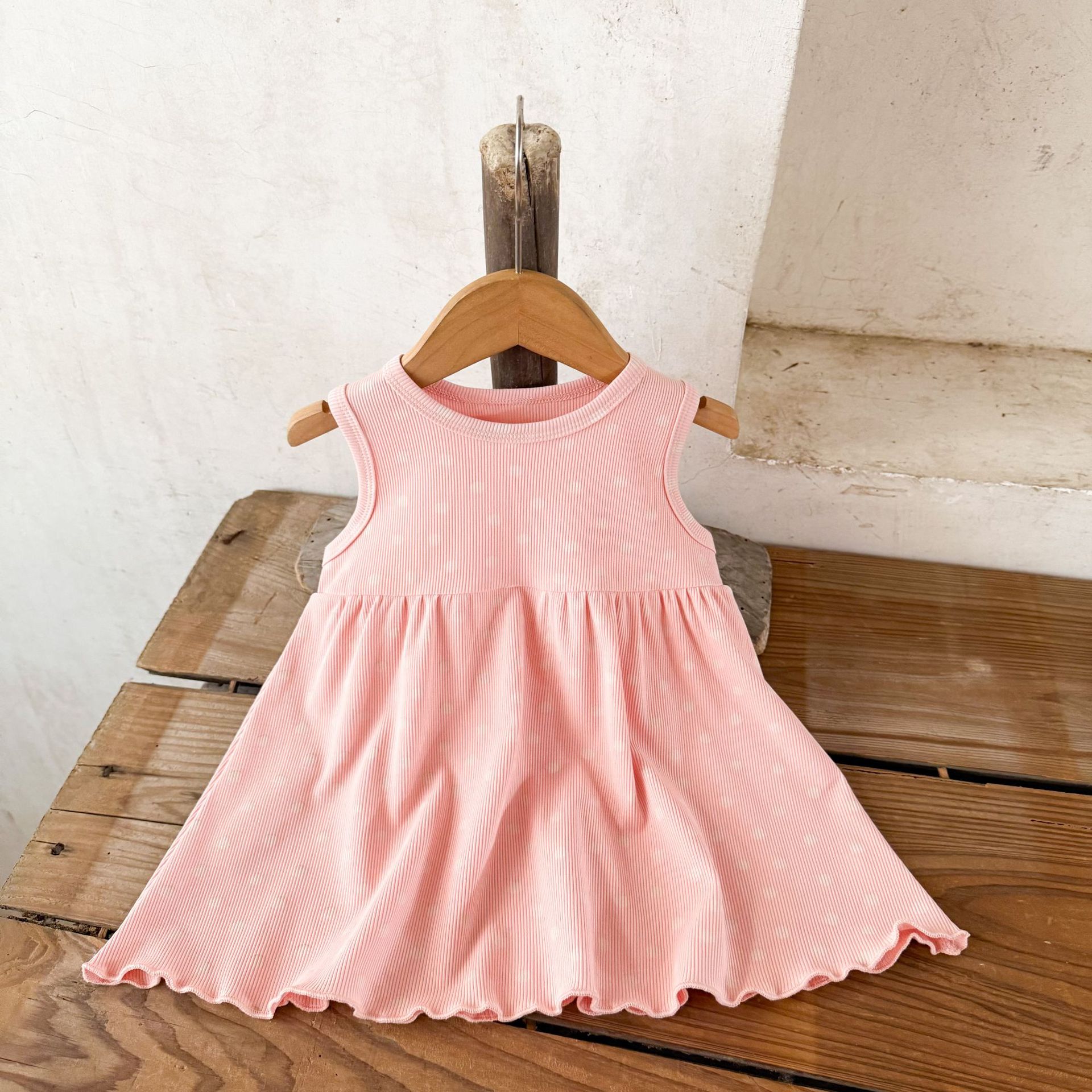 Ins niña bebé verano suave suelto lunares chaleco a rayas falda bebé bebé vestido transpirable de algodón puro