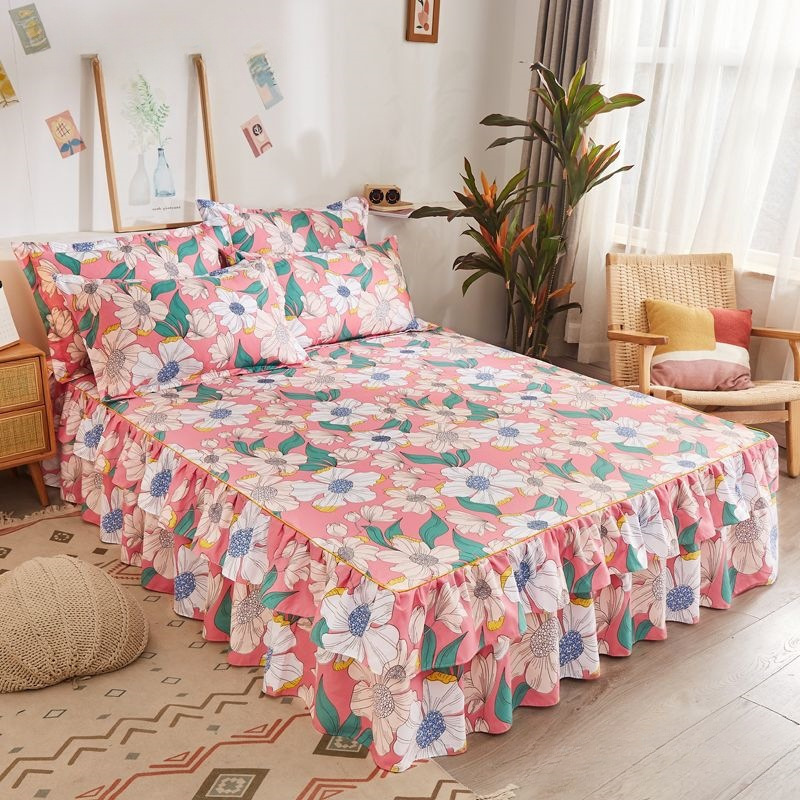 Non-Slip Double-Layered Bedspread, Korean Style Princess-Style Bed Skirt, Single-Piece Lace Bed Sheet, Bed Cover, Other Reactive Printing and Dyeing