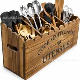 木质餐具收纳盒锅铲汤勺整理架家用厨房木质收纳盒实木刀叉收纳盒