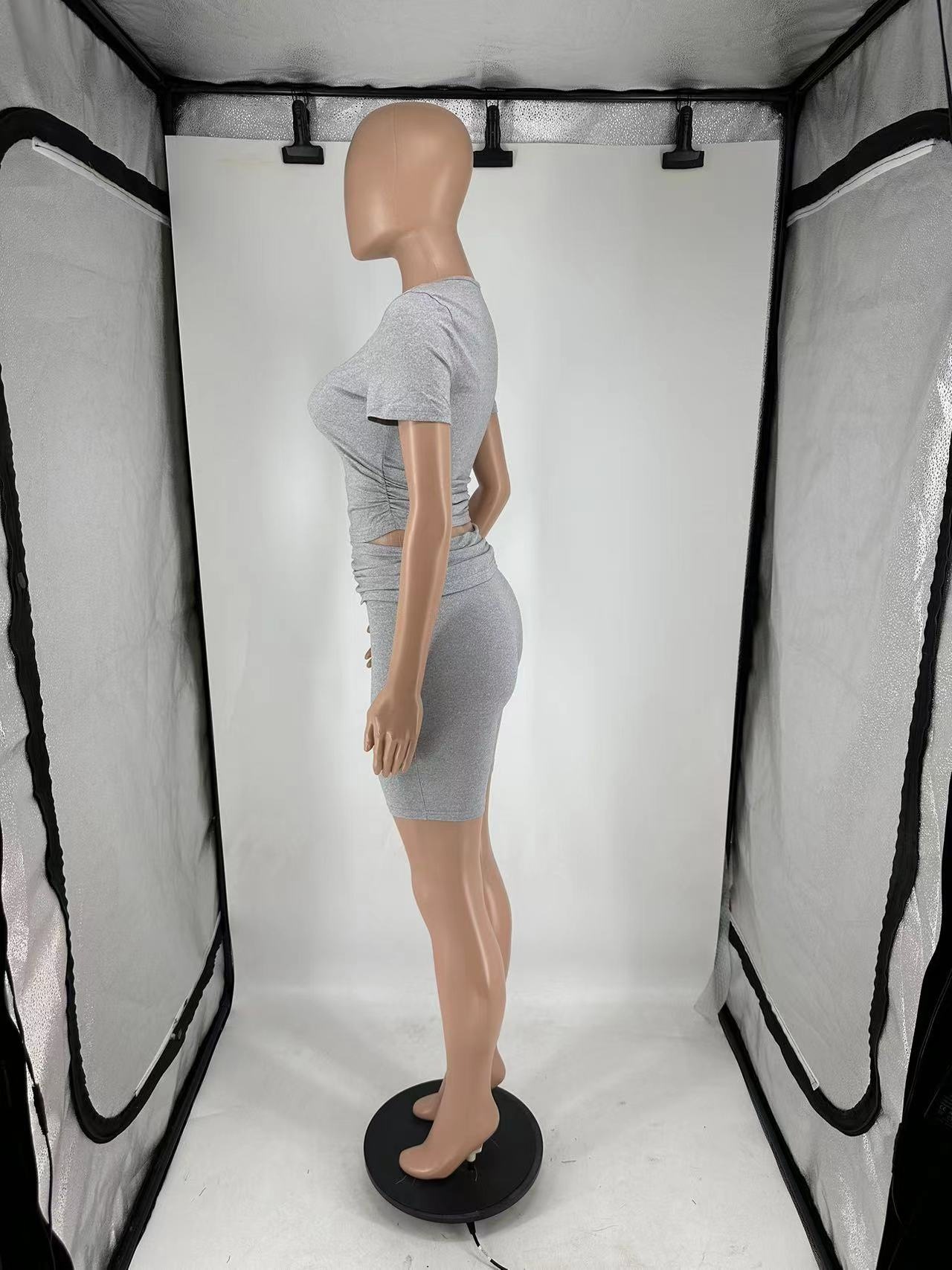 Women's Casual Short Sleeve Top + Roll-Up Shorts Set – Trendy Two-Piece Outfit (Black/Light Gray/Blue/Pink, S-Xl)_ecoleips.com