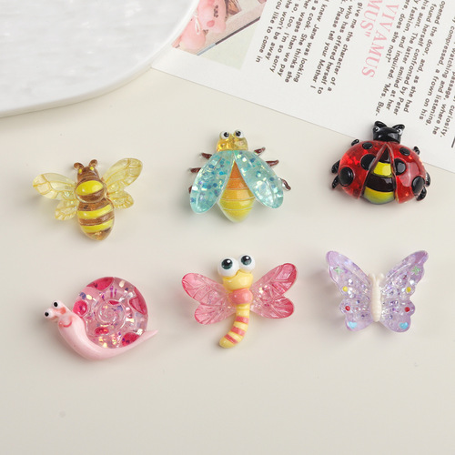 Cartoon DIY resin accessories and decorations colorful insect series cream glue hair clip phone case shoe clip keychain pendant