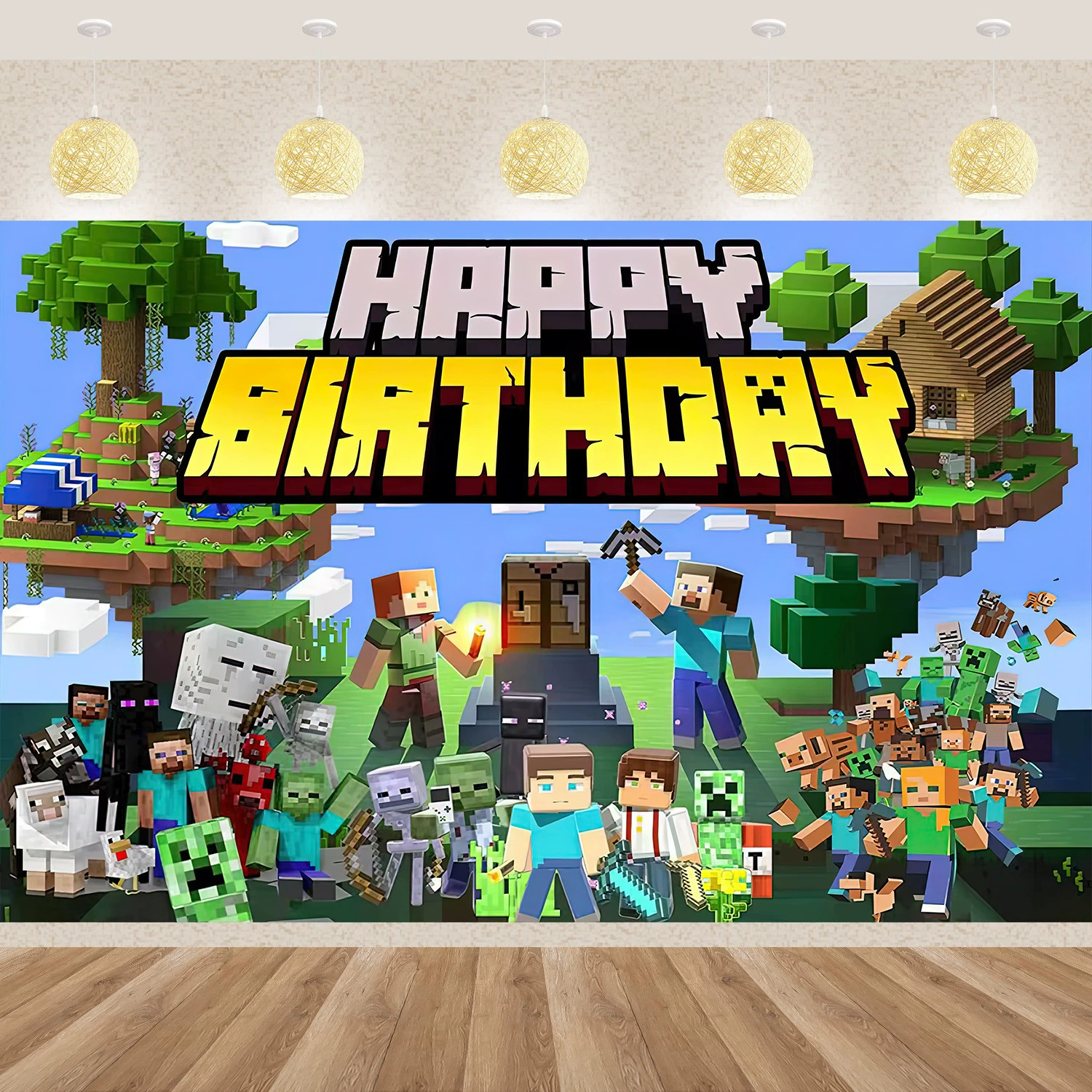 Трансграничный фон Amazon My World, вечеринка по случаю Дня рождения детский тематический фон для фотосъемки