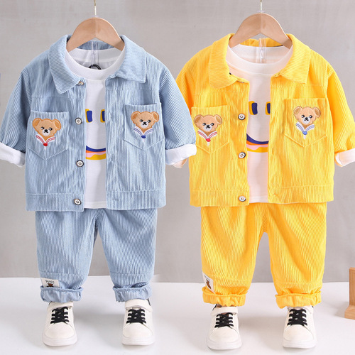 Boys' spring three-piece set, boys' casual wear, children's clothes, spring and autumn style, long-sleeved suit for baby boys aged 1 to 4 years old