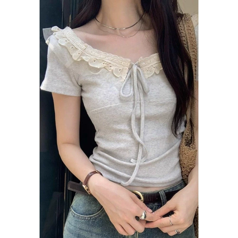 Женская рубашка с короткими рукавами и шнуровкой, летняя новая стильная уникальная и красивая короткая рубашка с плиссированной талией