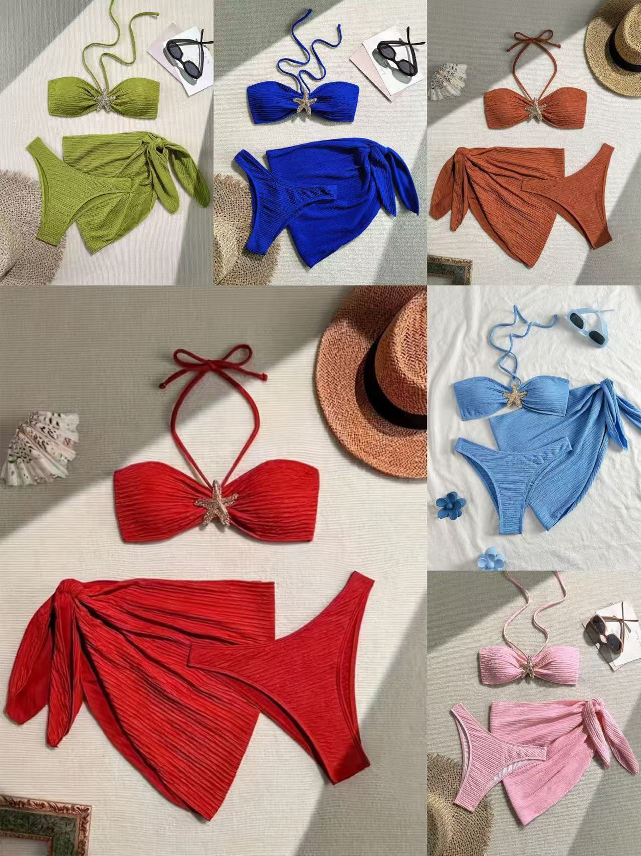 Traje de Baño de Tres Piezas para Mujer Set de 3 Piezas de Poliéster de Alta Elasticidad