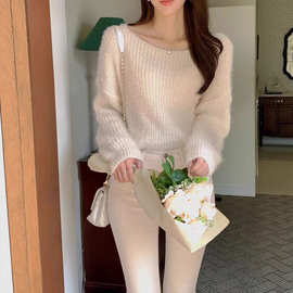 韩国新款秋冬减龄复古小众设计感气质时尚简约休闲纯色针织衫毛衣