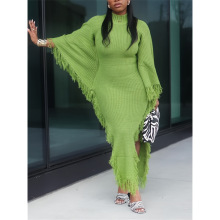 N 41898 Turtleneck Fringe Bodycon Dress �������հ���ȹ