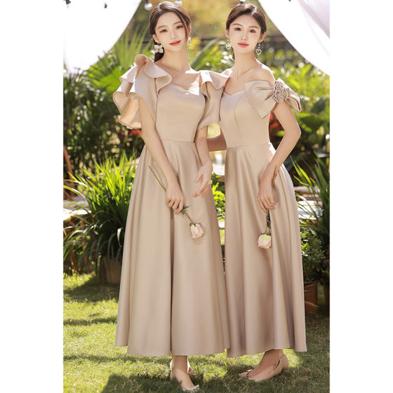 Satin Bridesmaid Dress 2024 New Wedding Sisters Dame Atmosphere Summer Fairy Champagne Dress for Women