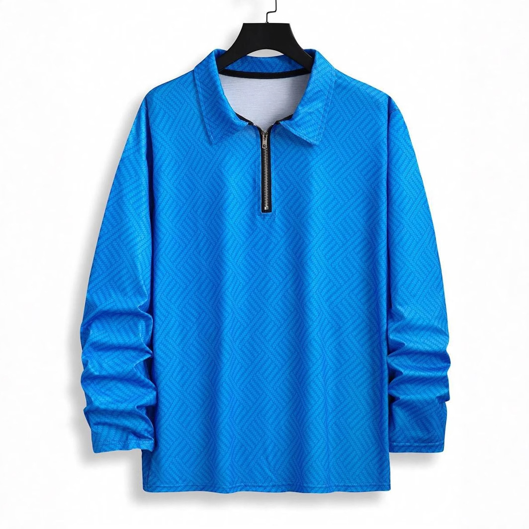 AliExpress europeo y americano comercio exterior transfronterizo hombres casual de malla salvaje suelta transpirable camisa POLO de manga larga con cremallera