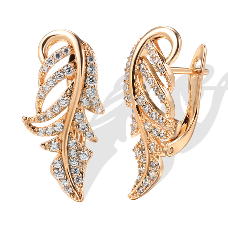 Korean style fashion hollow leaf zircon...