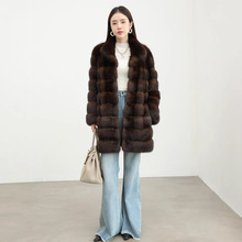 2025新款进口俄罗斯环保紫貂农夫黑金色中长款大衣整貂皮草外套女