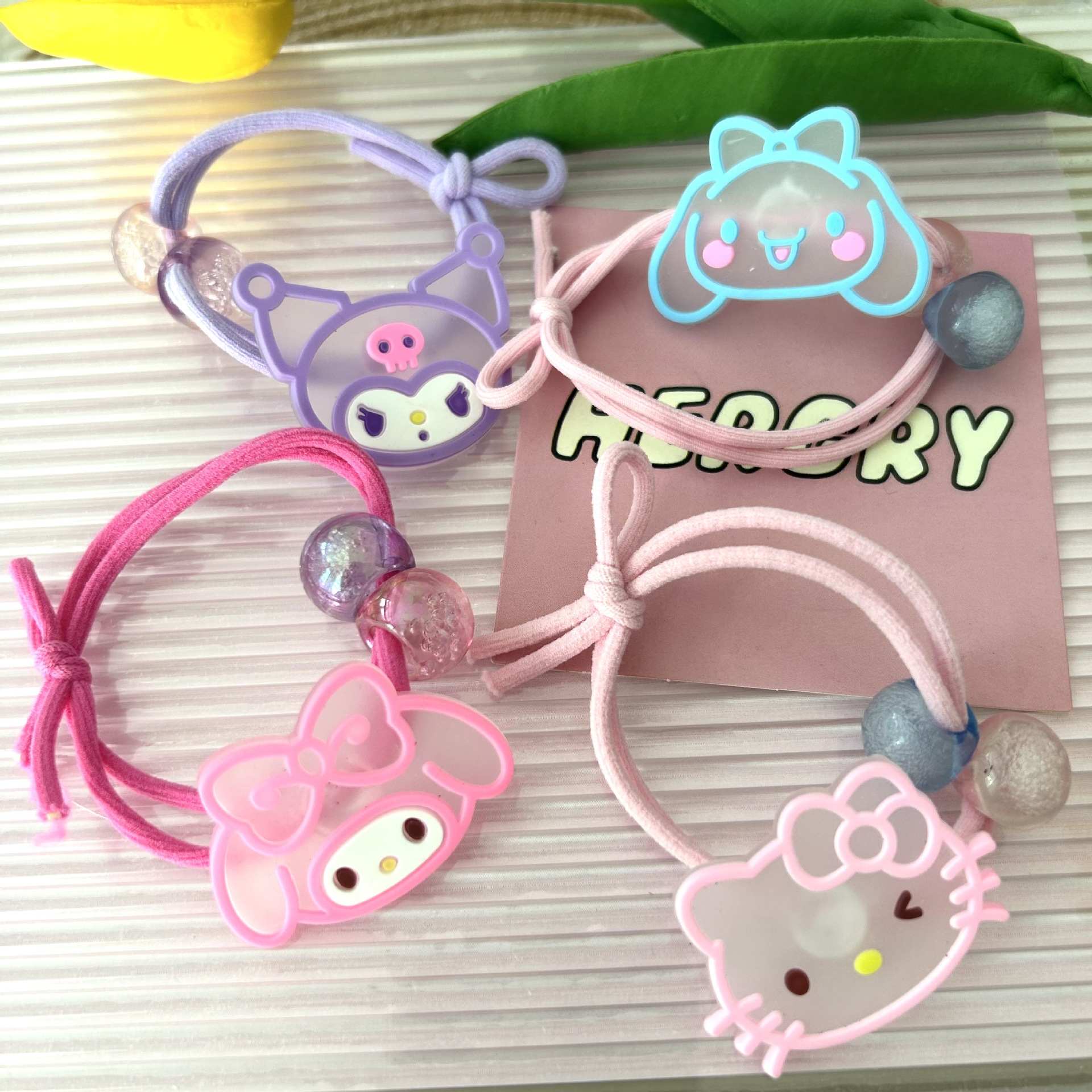 Sanliou cuerda para el cabello de niños lindos Kuromi dibujos animados tiras de goma de cola de caballo cuerda de cabello de alta elasticidad joyas para el cabello de niña