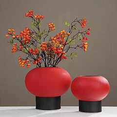 新中式輕奢紅鐵藝花瓶擺件酒店整體花藝盆景插花客廳玄關裝飾花盆