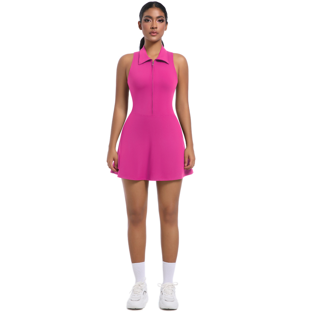 Nouvelle robe de sport taille haute à col rabattu et coupe ajustée pour femme, tenue de course, de golf, de tennis, de yoga_voghion.com