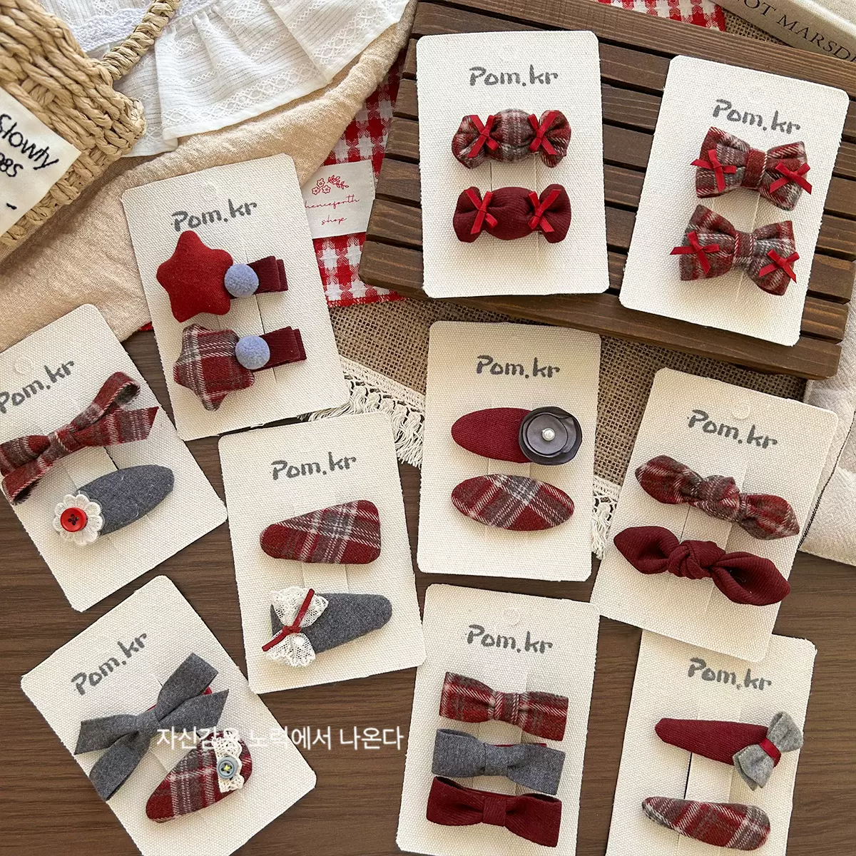 韩版可爱蝴蝶结甜美儿童发夹简约百搭布艺红色系爱心刘海夹发饰