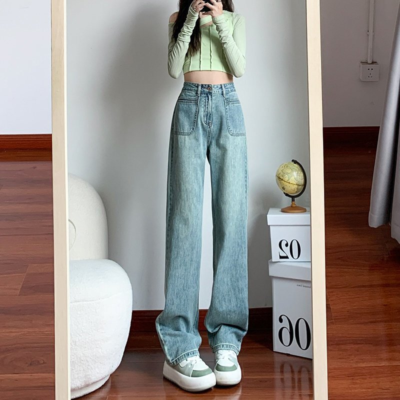 美式设计感高腰牛仔裤女2025秋冬新款垂感腰带直筒阔腿拖地长裤潮|undefined