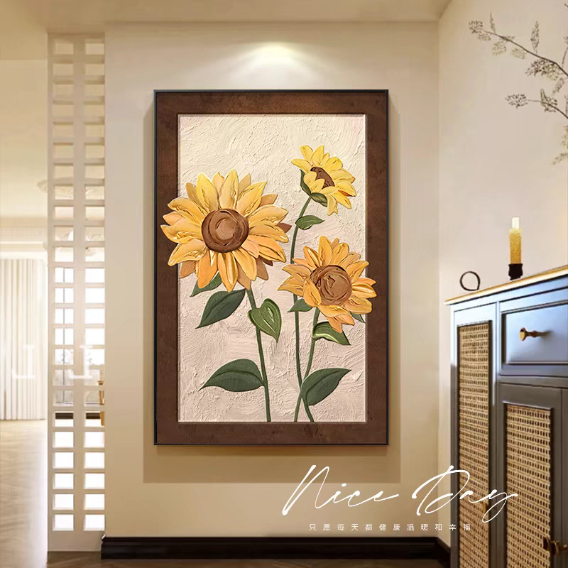 Girasoles de viento crema sala de estar pintura decorativa floral textura sofá fondo pared pintura de piso puerta de entrada mural
