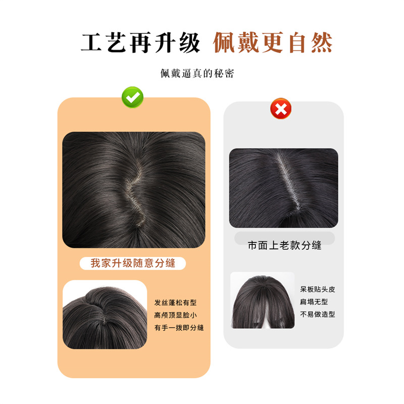 Peruca de mujer cabello largo largo, cabello rizado, cabello simulado ondulado, cabello humano natural, cabello completo, cabello completo, cabello de cabeza, cubierta de peluca