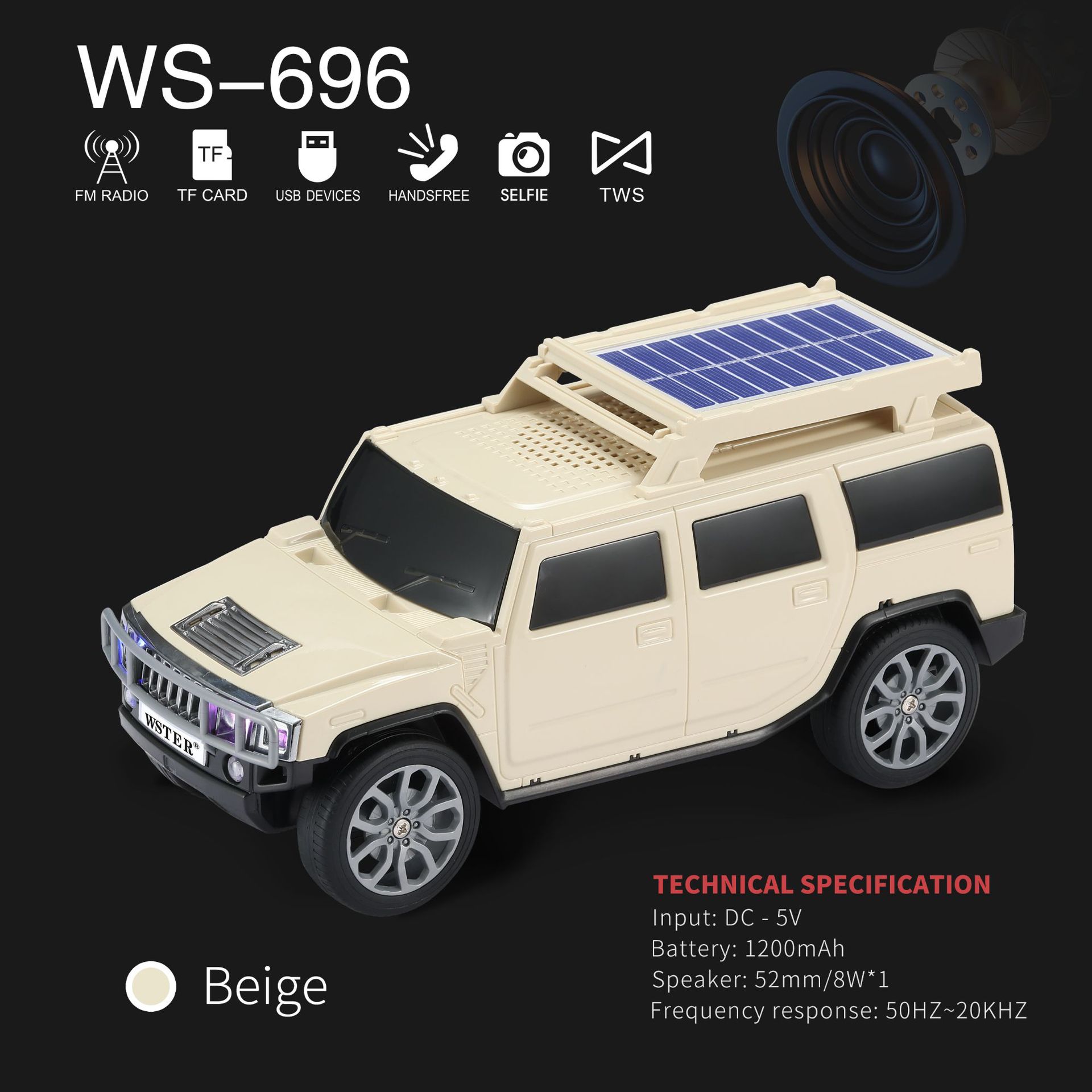 Transfronterizos de alta calidad modelo de automóvil solar recargable Bluetooth altavoz FM radio al aire libre personalizado sonido de regalo