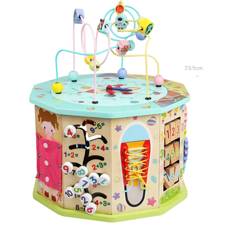 Caja del tesoro de cuentas grandes de madera para niños, multifuncional, madera maciza, música grande, juguetes educativos de educación temprana para bebés