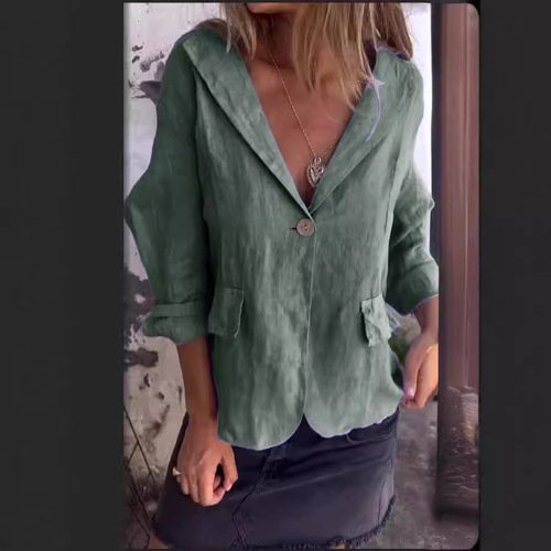 Spring Artistic Plus Size Loose Solid Color Button Blazer Collar Cotton Linen Women's Suit Jacket