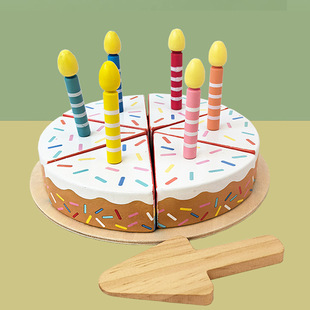 Wooden Children's Pretend Play Simulation Afternoon Tea Dessert Table American-Style Birthday Cake Role-Playing Cutting Toy
