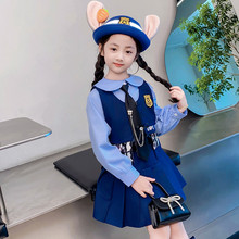 女童朱迪警官jk套装2025春季新款儿童衬衫马甲百褶裙三件套中小童