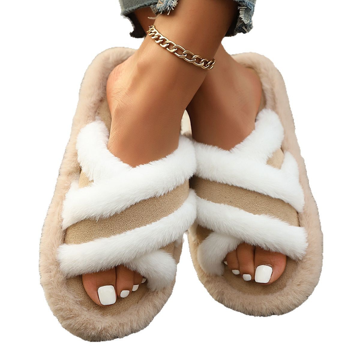 Zapatillas peludas de invierno para mujeres, zapatillas cómodas de invierno para interiores, zapatillas de algodón peludas de casa