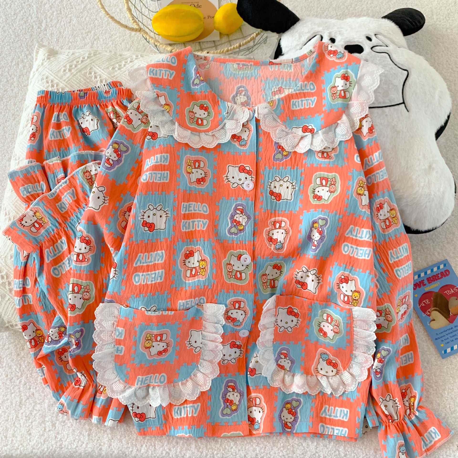 Pequeño libro rojo chatarra transmisión en vivo explosión nuevo pijama de algodón nube de manga larga mujer primavera dulce dibujos animados ropa para el hogar